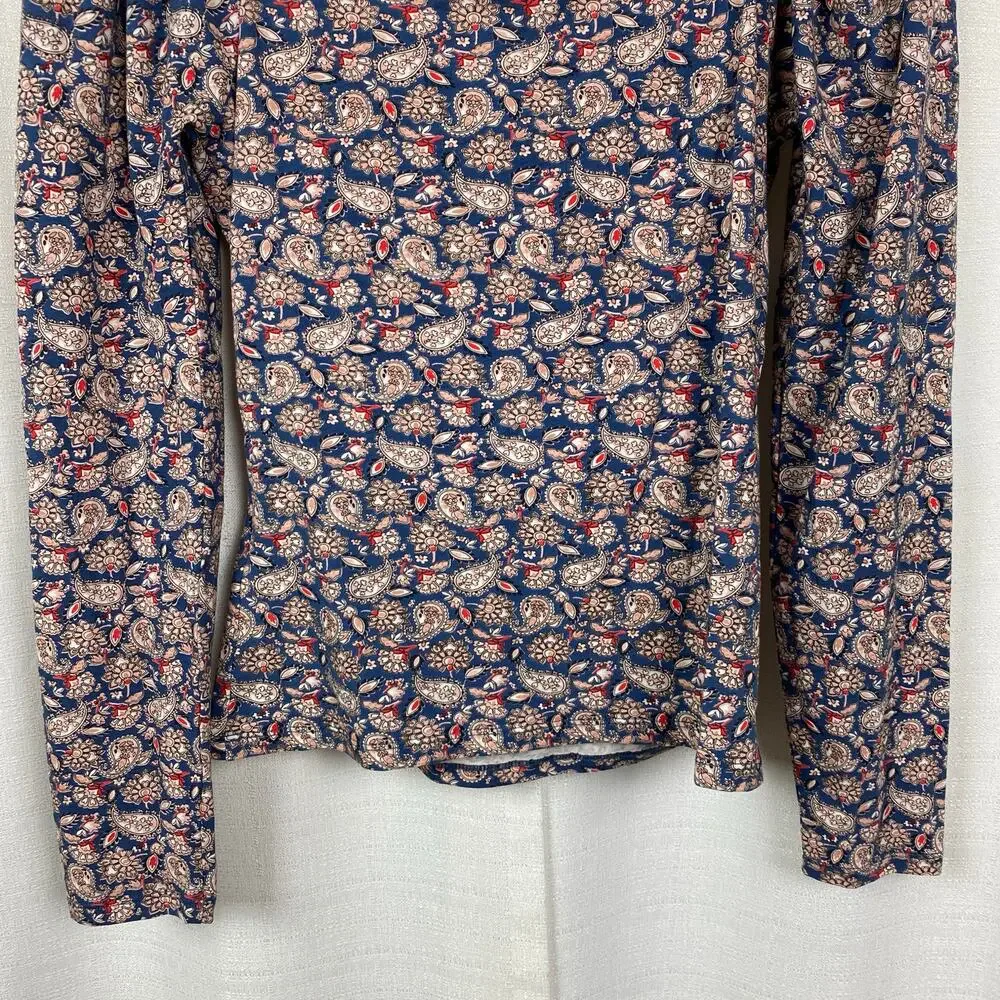 Boden Blue&Pink Paisley Puff Sleeve Sweetheart Neckline Jersey Top Sz.8